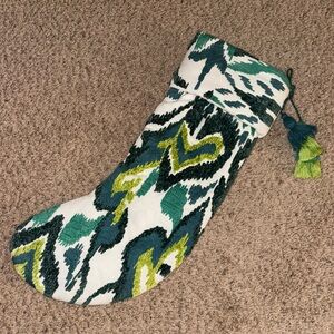 New Anthropologie Embroidered Ikat Kaelen Christmas Stocking Green All Roads